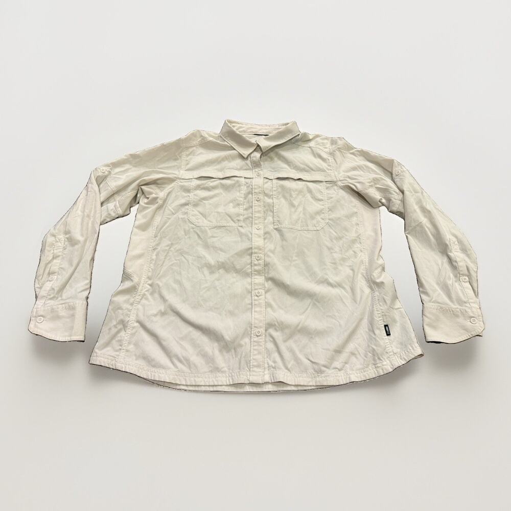 REI Womens White Hiking Fishing Button Up Long Sleeve Vented Shirt Size XL